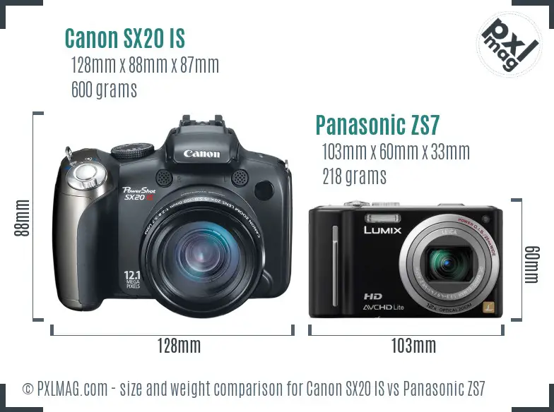 Canon SX20 IS vs Panasonic ZS7 size comparison