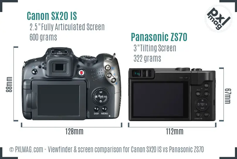 Canon SX20 IS vs Panasonic ZS70 Screen and Viewfinder comparison