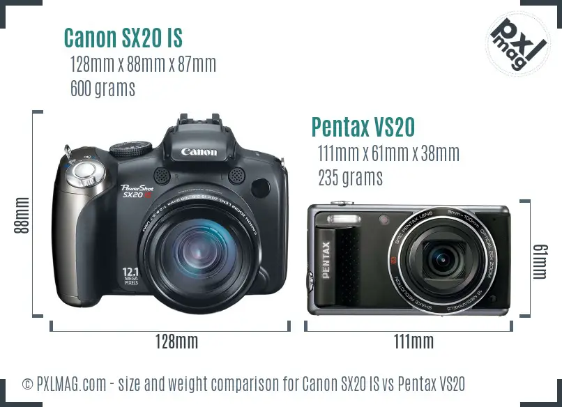Canon SX20 IS vs Pentax VS20 size comparison