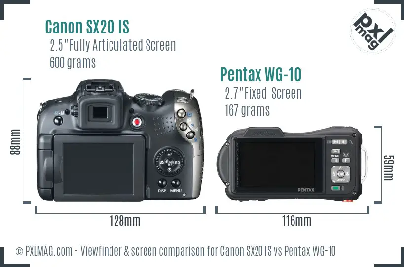 Canon SX20 IS vs Pentax WG-10 Screen and Viewfinder comparison