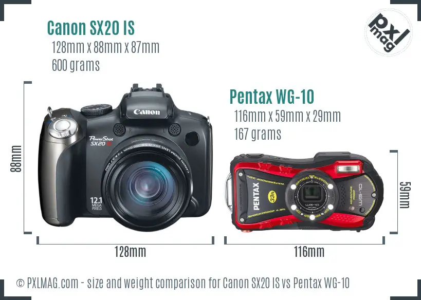 Canon SX20 IS vs Pentax WG-10 size comparison