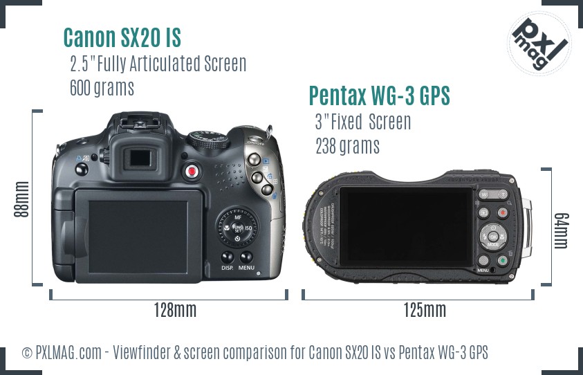 Canon SX20 IS vs Pentax WG-3 GPS Screen and Viewfinder comparison