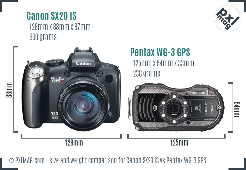 Canon SX20 IS vs Pentax WG-3 GPS size comparison