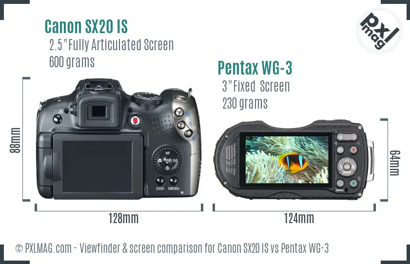 Canon SX20 IS vs Pentax WG-3 Screen and Viewfinder comparison