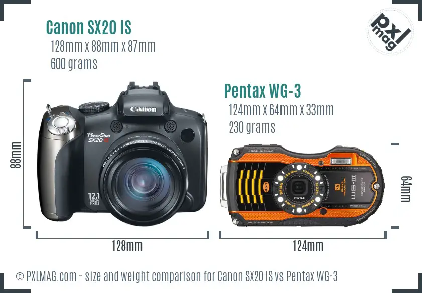 Canon SX20 IS vs Pentax WG-3 size comparison