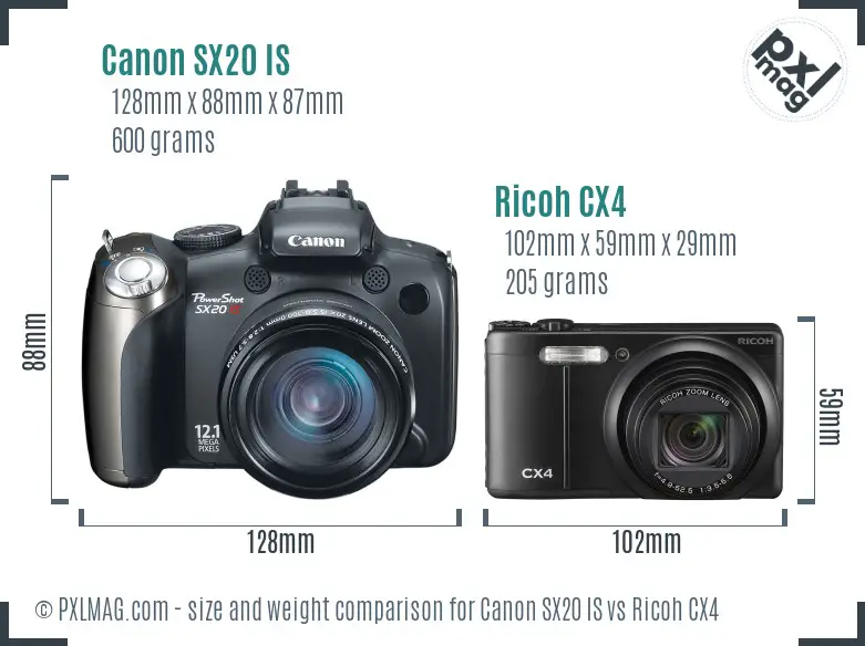 Canon SX20 IS vs Ricoh CX4 size comparison