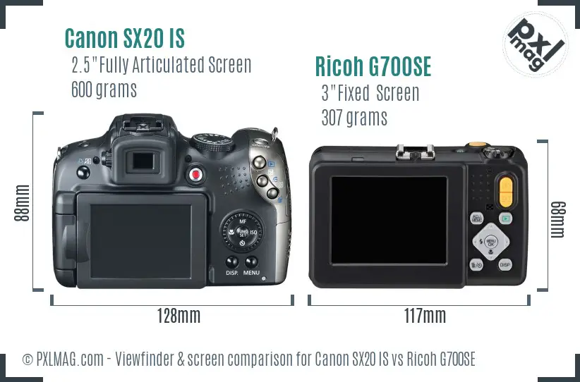 Canon SX20 IS vs Ricoh G700SE Screen and Viewfinder comparison