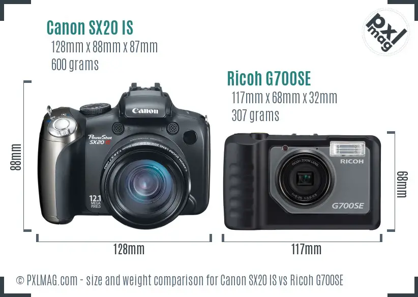 Canon SX20 IS vs Ricoh G700SE size comparison