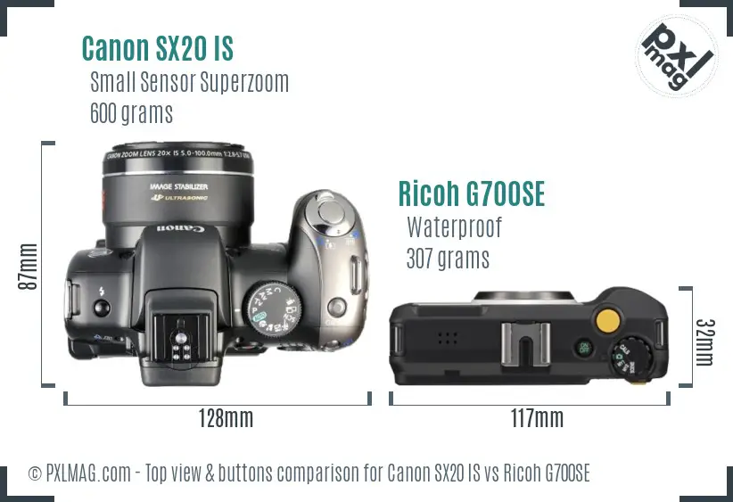 Canon SX20 IS vs Ricoh G700SE top view buttons comparison