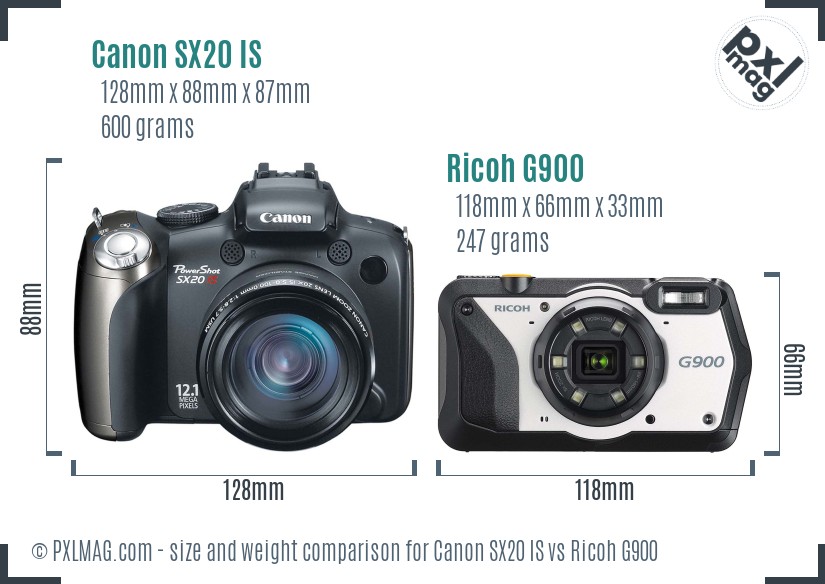 Canon SX20 IS vs Ricoh G900 size comparison