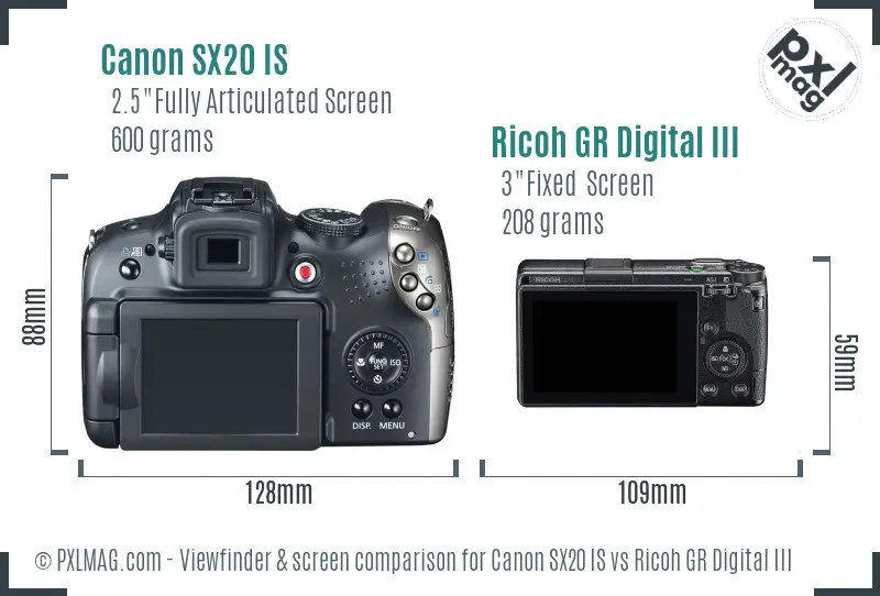 Canon SX20 IS vs Ricoh GR Digital III Screen and Viewfinder comparison Canon SX20 IS vs Ricoh GR Digital III Screen and Viewfinder comparison