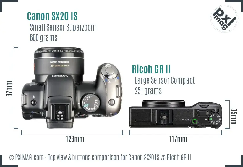 Canon SX20 IS vs Ricoh GR II top view buttons comparison