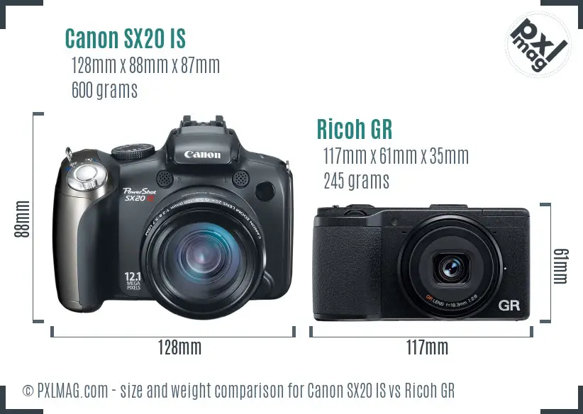 Canon SX20 IS vs Ricoh GR size comparison