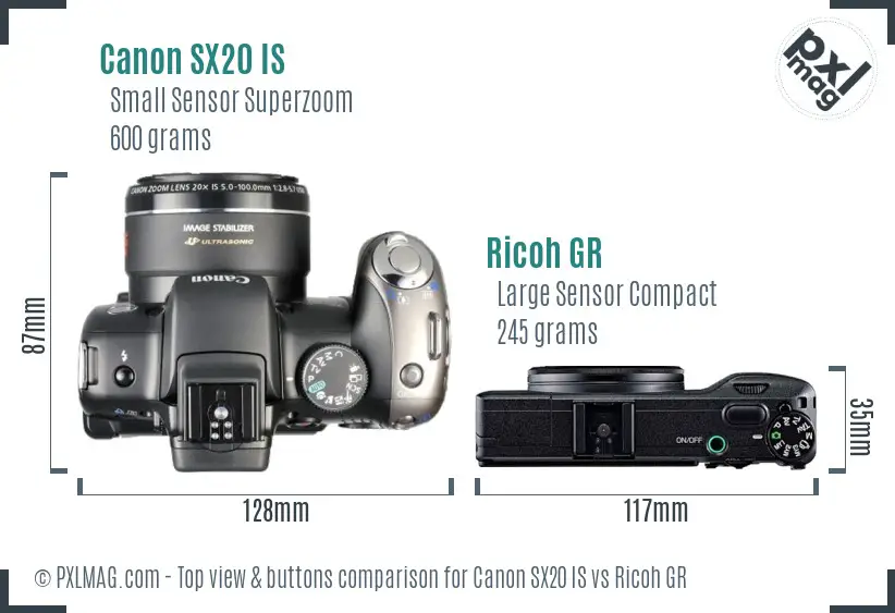 Canon SX20 IS vs Ricoh GR top view buttons comparison