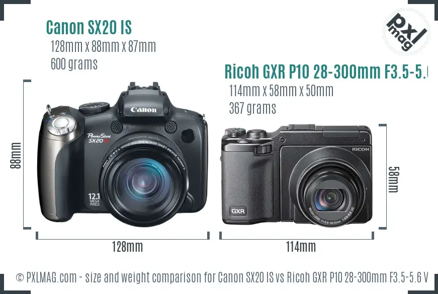 Canon SX20 IS vs Ricoh GXR P10 28-300mm F3.5-5.6 VC size comparison