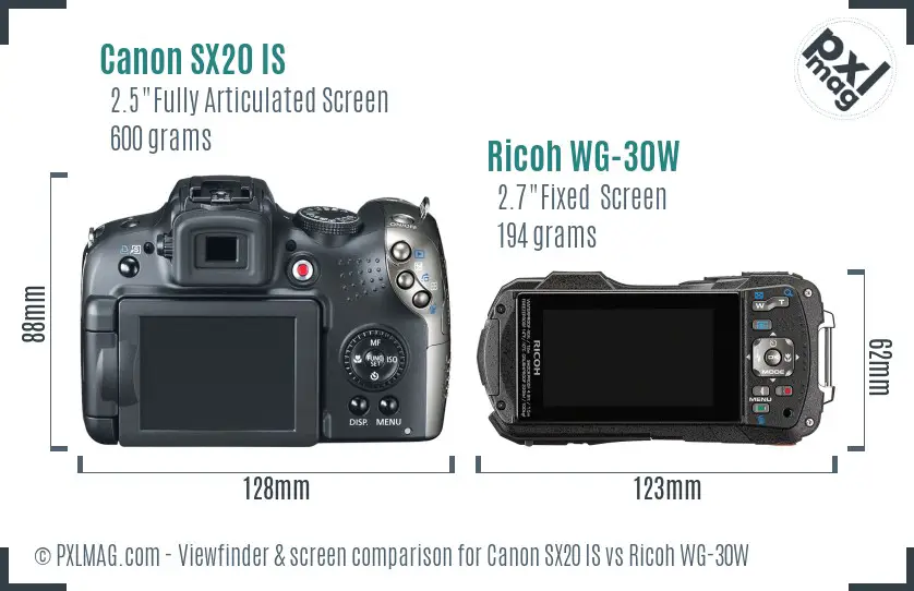 Canon SX20 IS vs Ricoh WG-30W Screen and Viewfinder comparison Canon SX20 IS vs Ricoh WG-30W Screen and Viewfinder comparison