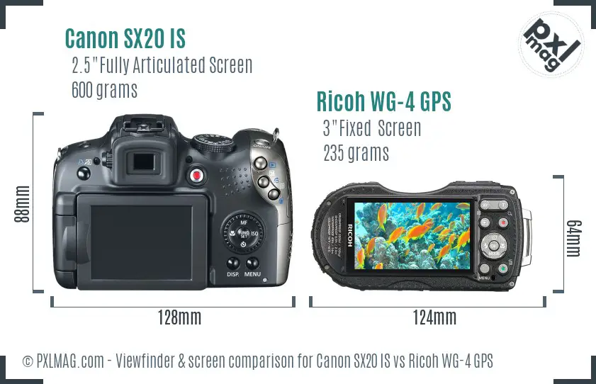 Canon SX20 IS vs Ricoh WG-4 GPS Screen and Viewfinder comparison