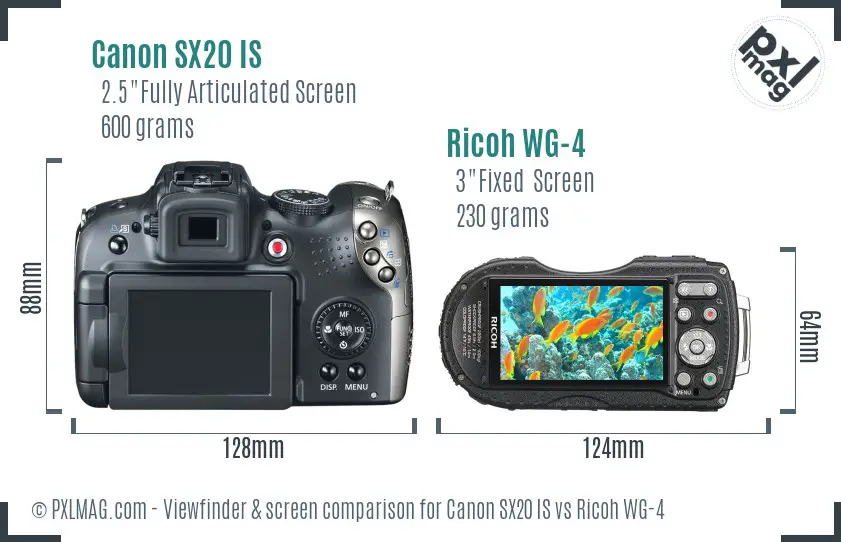 Canon SX20 IS vs Ricoh WG-4 Screen and Viewfinder comparison