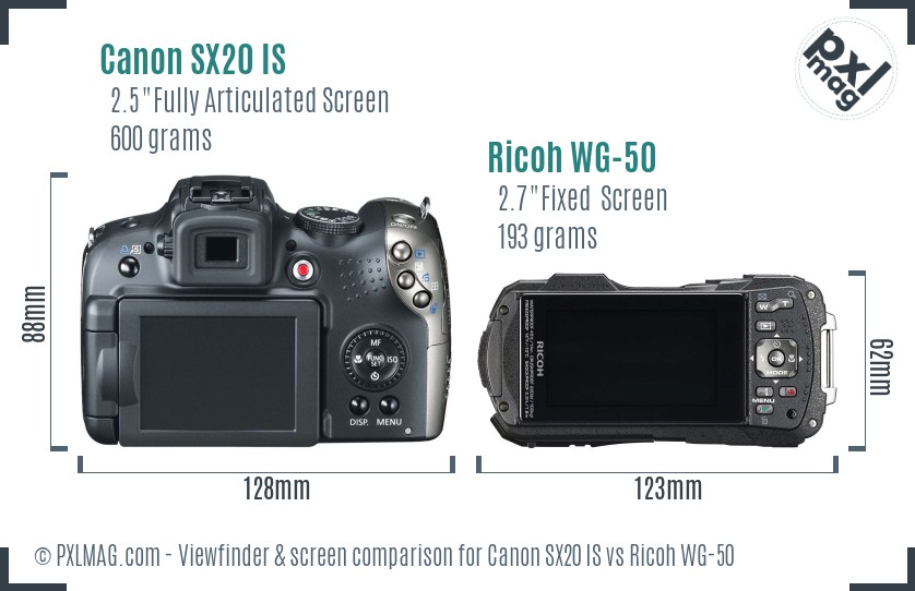 Canon SX20 IS vs Ricoh WG-50 Screen and Viewfinder comparison