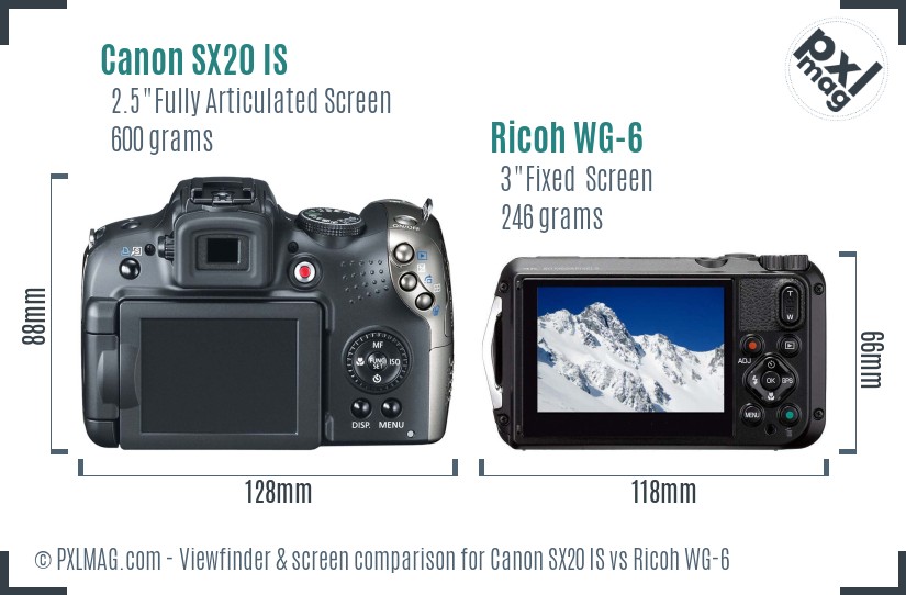 Canon SX20 IS vs Ricoh WG-6 Screen and Viewfinder comparison