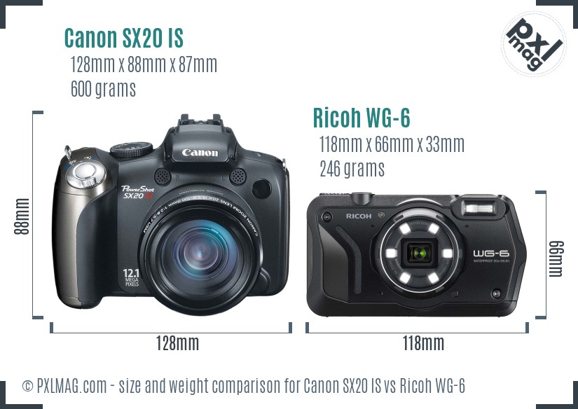 Canon SX20 IS vs Ricoh WG-6 size comparison