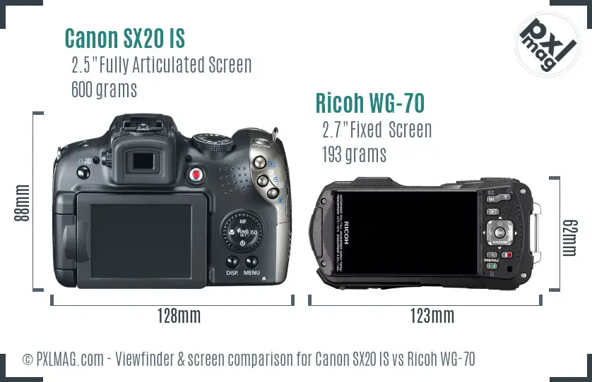 Canon SX20 IS vs Ricoh WG-70 Screen and Viewfinder comparison