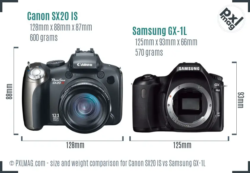 Canon SX20 IS vs Samsung GX-1L size comparison
