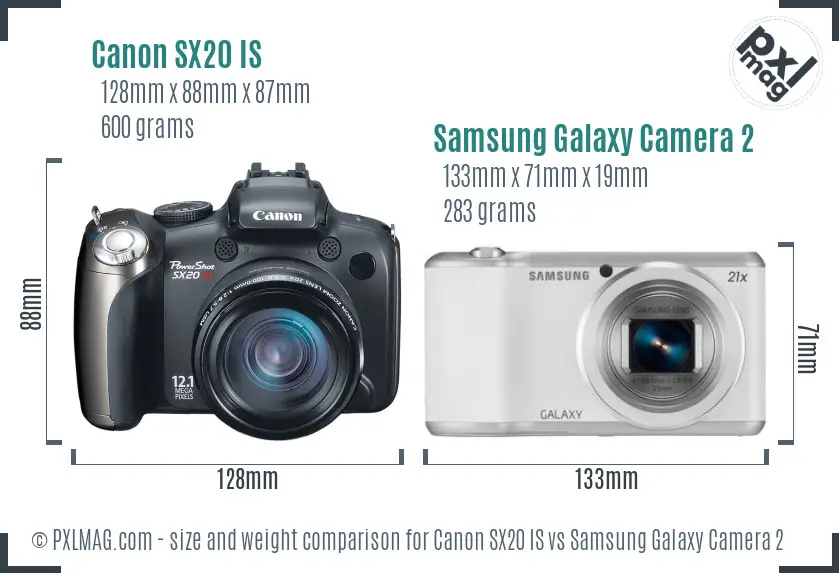 Canon SX20 IS vs Samsung Galaxy Camera 2 size comparison Canon SX20 IS vs Samsung Galaxy Camera 2 size comparison