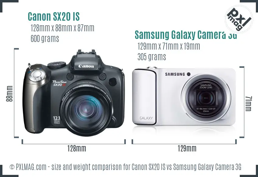 Canon SX20 IS vs Samsung Galaxy Camera 3G size comparison