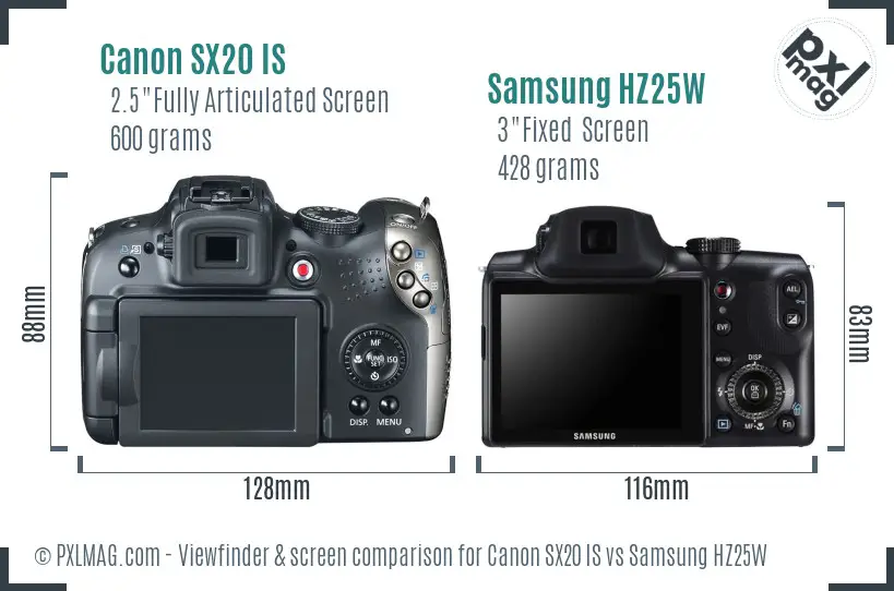 Canon SX20 IS vs Samsung HZ25W Screen and Viewfinder comparison Canon SX20 IS vs Samsung HZ25W Screen and Viewfinder comparison
