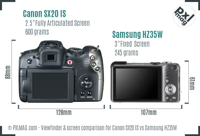 Canon SX20 IS vs Samsung HZ35W Screen and Viewfinder comparison