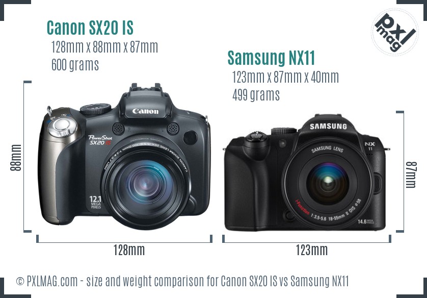 Canon SX20 IS vs Samsung NX11 size comparison