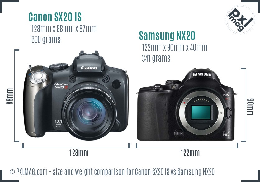 Canon SX20 IS vs Samsung NX20 size comparison