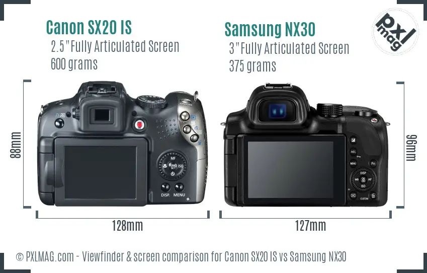 Canon SX20 IS vs Samsung NX30 Screen and Viewfinder comparison