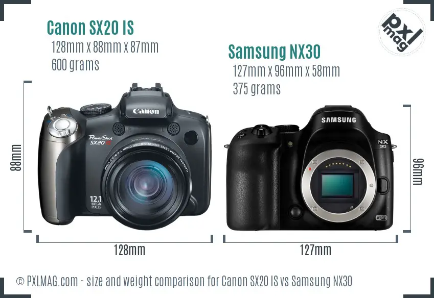 Canon SX20 IS vs Samsung NX30 size comparison