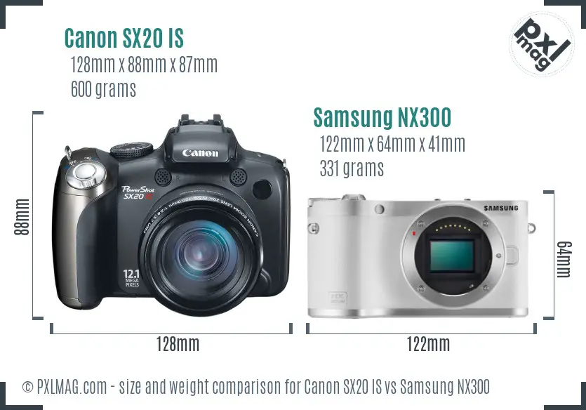 Canon SX20 IS vs Samsung NX300 size comparison Canon SX20 IS vs Samsung NX300 size comparison