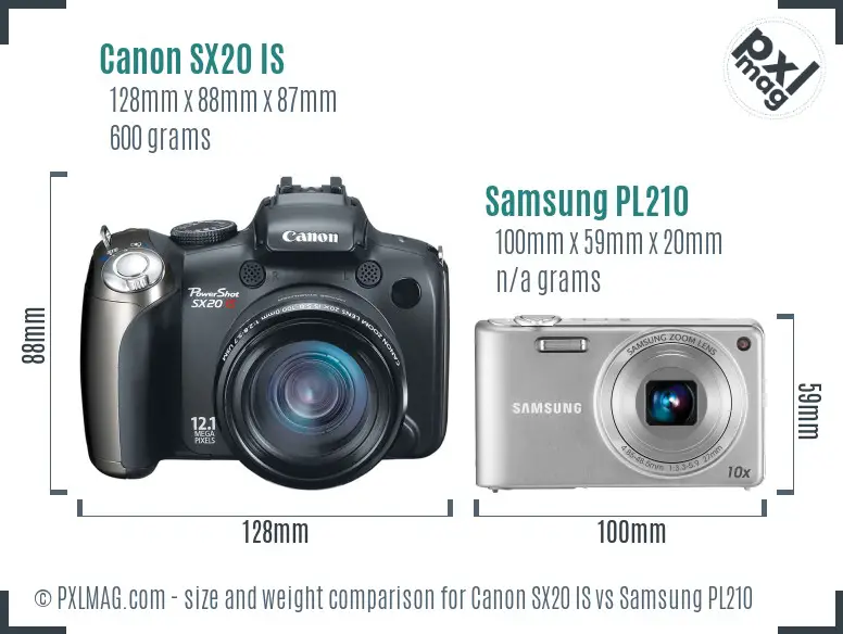 Canon SX20 IS vs Samsung PL210 size comparison Canon SX20 IS vs Samsung PL210 size comparison