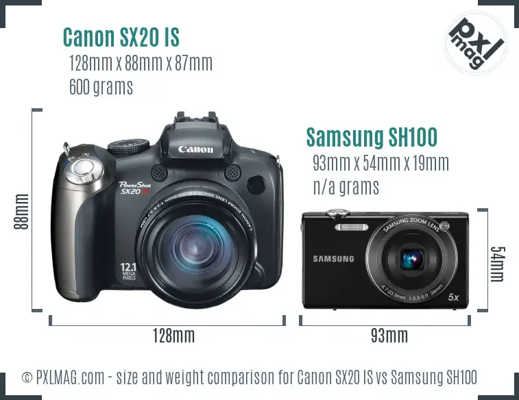 Canon SX20 IS vs Samsung SH100 size comparison Canon SX20 IS vs Samsung SH100 size comparison