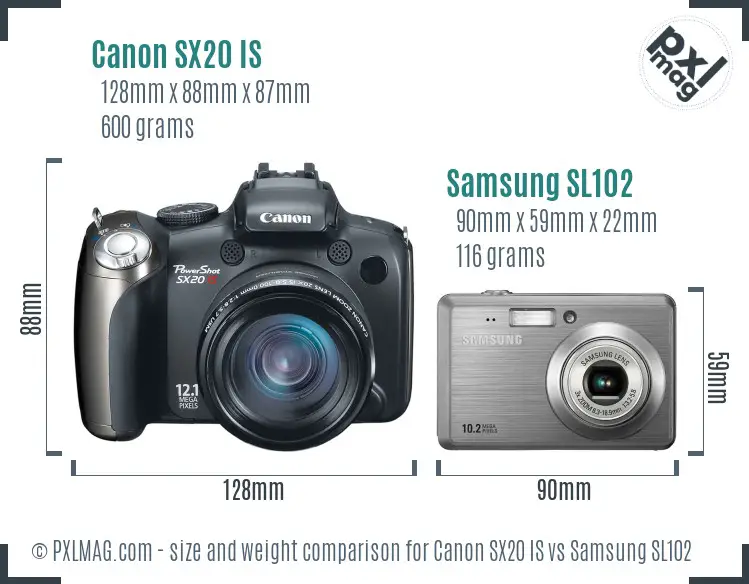 Canon SX20 IS vs Samsung SL102 size comparison Canon SX20 IS vs Samsung SL102 size comparison
