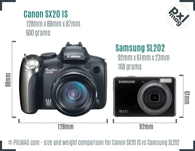 Canon SX20 IS vs Samsung SL202 size comparison