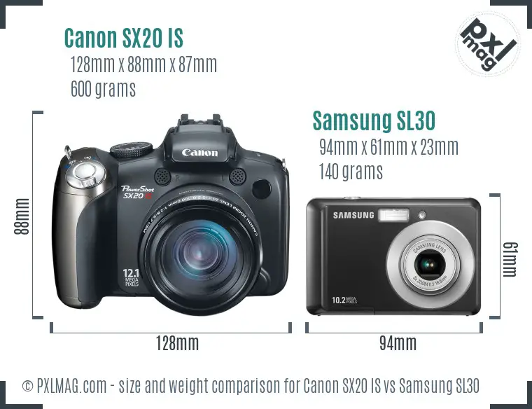 Canon SX20 IS vs Samsung SL30 size comparison