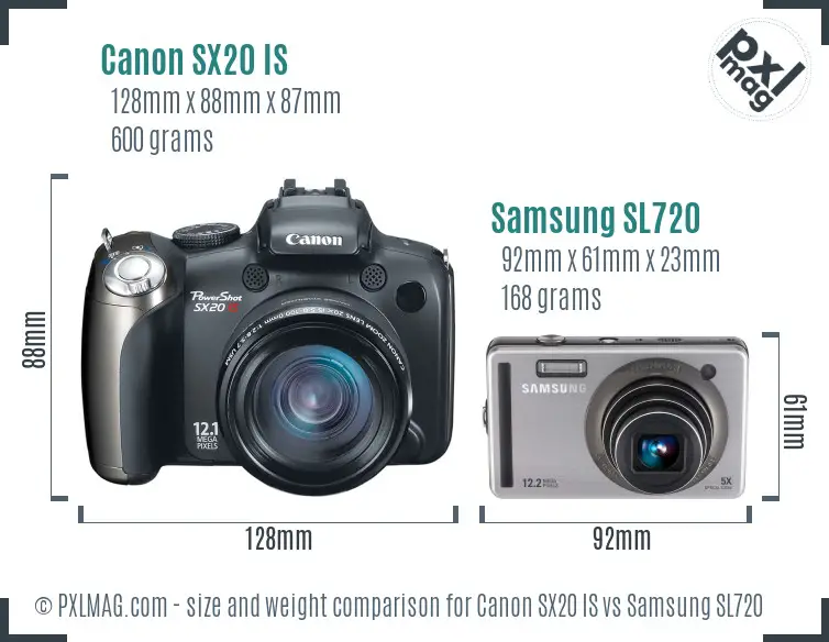 Canon SX20 IS vs Samsung SL720 size comparison