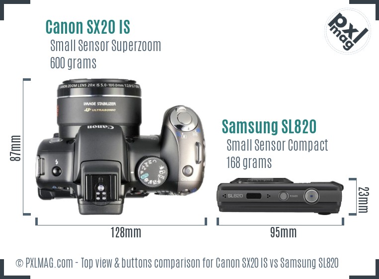 Canon SX20 IS vs Samsung SL820 top view buttons comparison