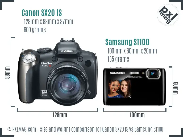 Canon SX20 IS vs Samsung ST100 size comparison