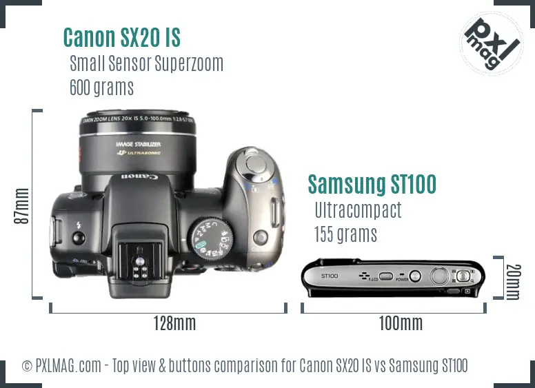 Canon SX20 IS vs Samsung ST100 top view buttons comparison