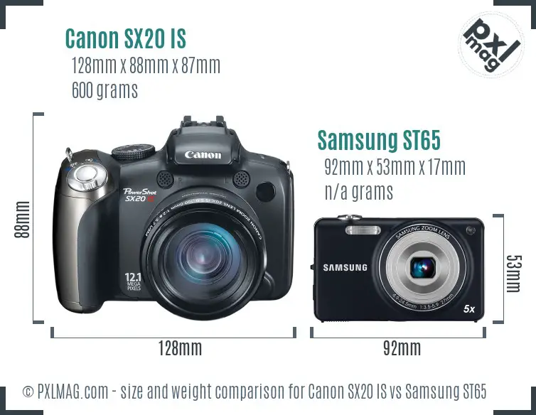 Canon SX20 IS vs Samsung ST65 size comparison