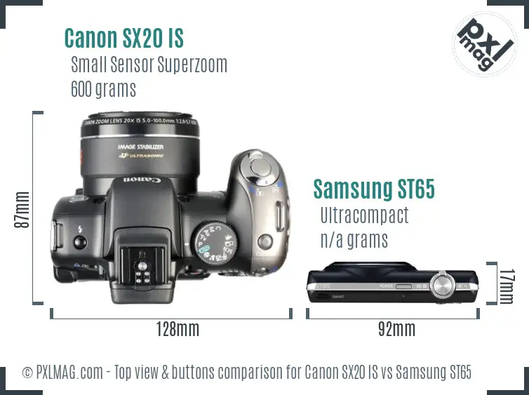 Canon SX20 IS vs Samsung ST65 top view buttons comparison