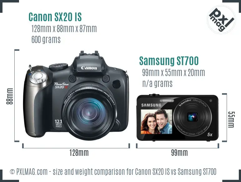Canon SX20 IS vs Samsung ST700 size comparison