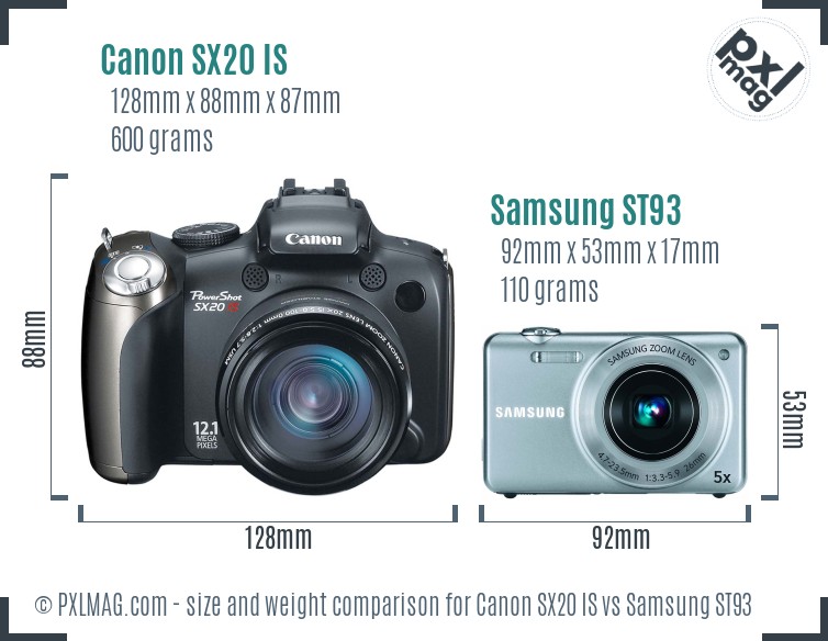 Canon SX20 IS vs Samsung ST93 size comparison