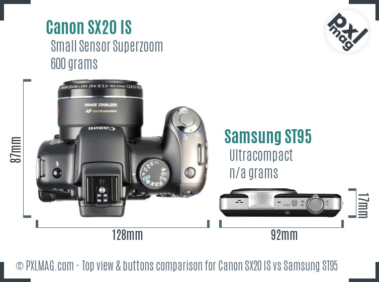 Canon SX20 IS vs Samsung ST95 top view buttons comparison